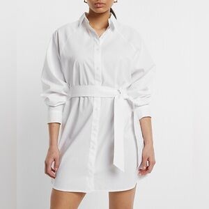 Express Boyfriend Poplin Portofino Shirt Dress in white